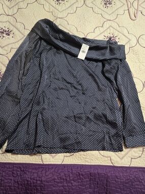 Banana Republic Navy Blue Printed Off-Shoulder Blouse